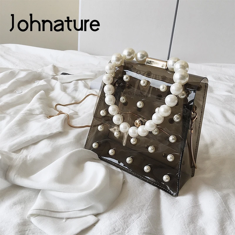 Женская прозрачная сумочка с жемчугом Johnature маленькая в Корейском стиле на