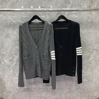 tb thom sweater autunm winter sweater male fashion brand mens clothing merino wool cable 4 bar classic v neck cardigan coats