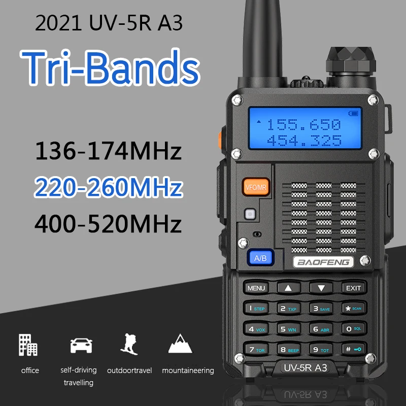 Портативная трехдиапазонная Двусторонняя рация BaoFeng UV 5R A3 5 Вт 220 260 МГц