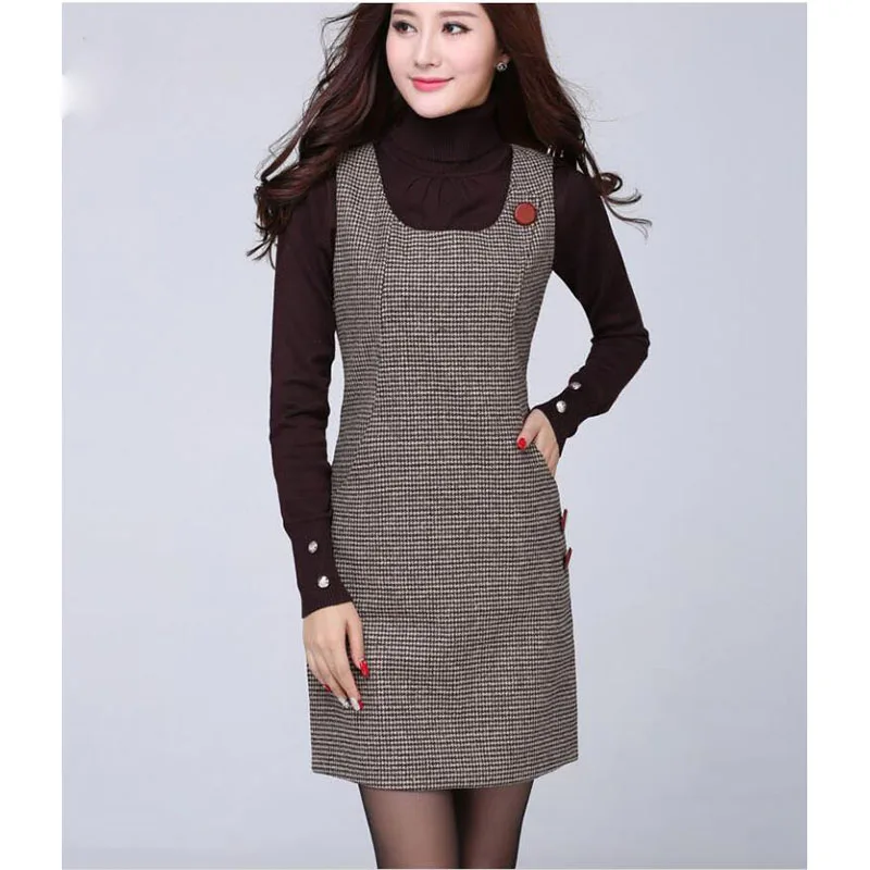 Модное женское платье 2019 новое шерстяное без рукавов большого размера тонкое на