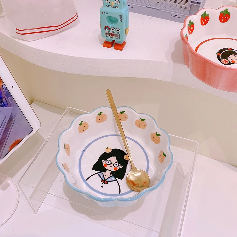 

Ceramic Cute Cartoon Girl Round Dish Small Powder Girl Plate Home Salad Dessert Baking Bowl Tableware Kitchen Tools