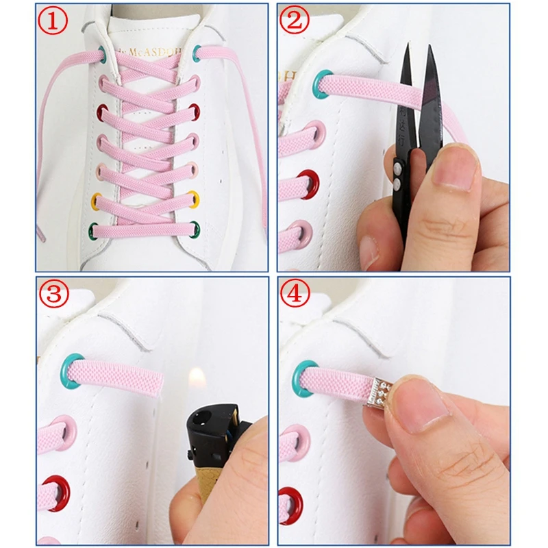 1 Pair No Tie Shoe Laces For Sneakers Flat Shoelaces Elastic Press The Metal Lock Lazy Shoe Lace Rubber band Shoes Accessories