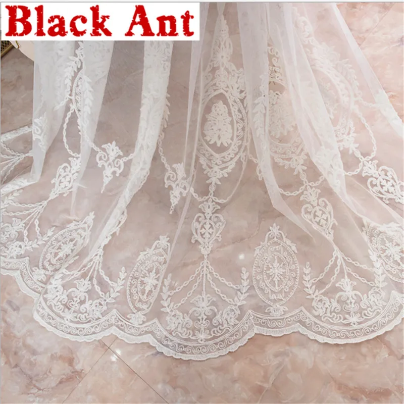 

European Palace Embroidery Tulle Curtain For Living Room Window Screen Bay Kitchen Drape Panel White Voile Sheer Fabric JD934#20