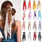 Резинка для волос, однотонная, длинная, с цветочным принтом, для шарфа, Женский хвостик