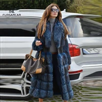 fursarcar luxury real silver fox fur turn down collar coat full pelt warm winter for women long coats female outerwear plus size