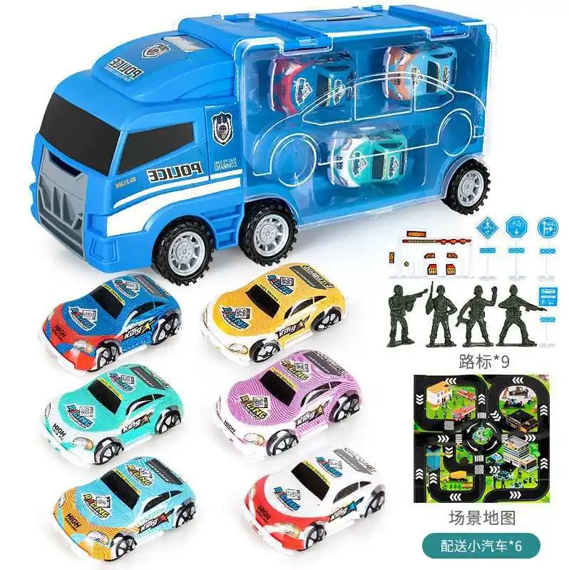 

Inertia Fire Truck Police Car Toy Car Set Catapult Portable Cargo Truck Accessories Toy For Kids Fit New Child Biro Tracks Gifts