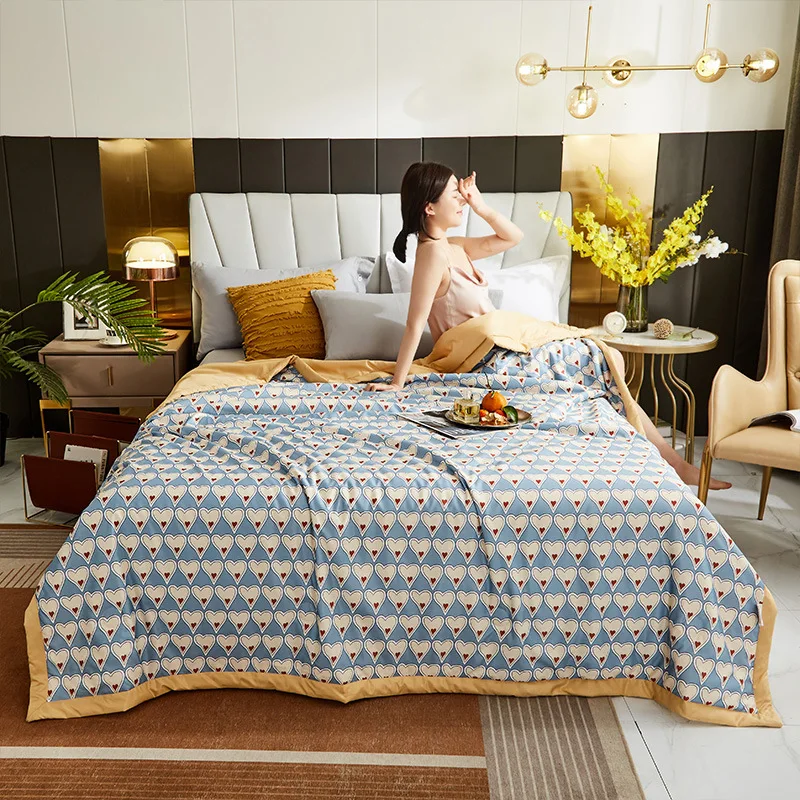 Одеяло в нордическом стиле с принтом сердца воздухопроницаемое мягкое моющееся