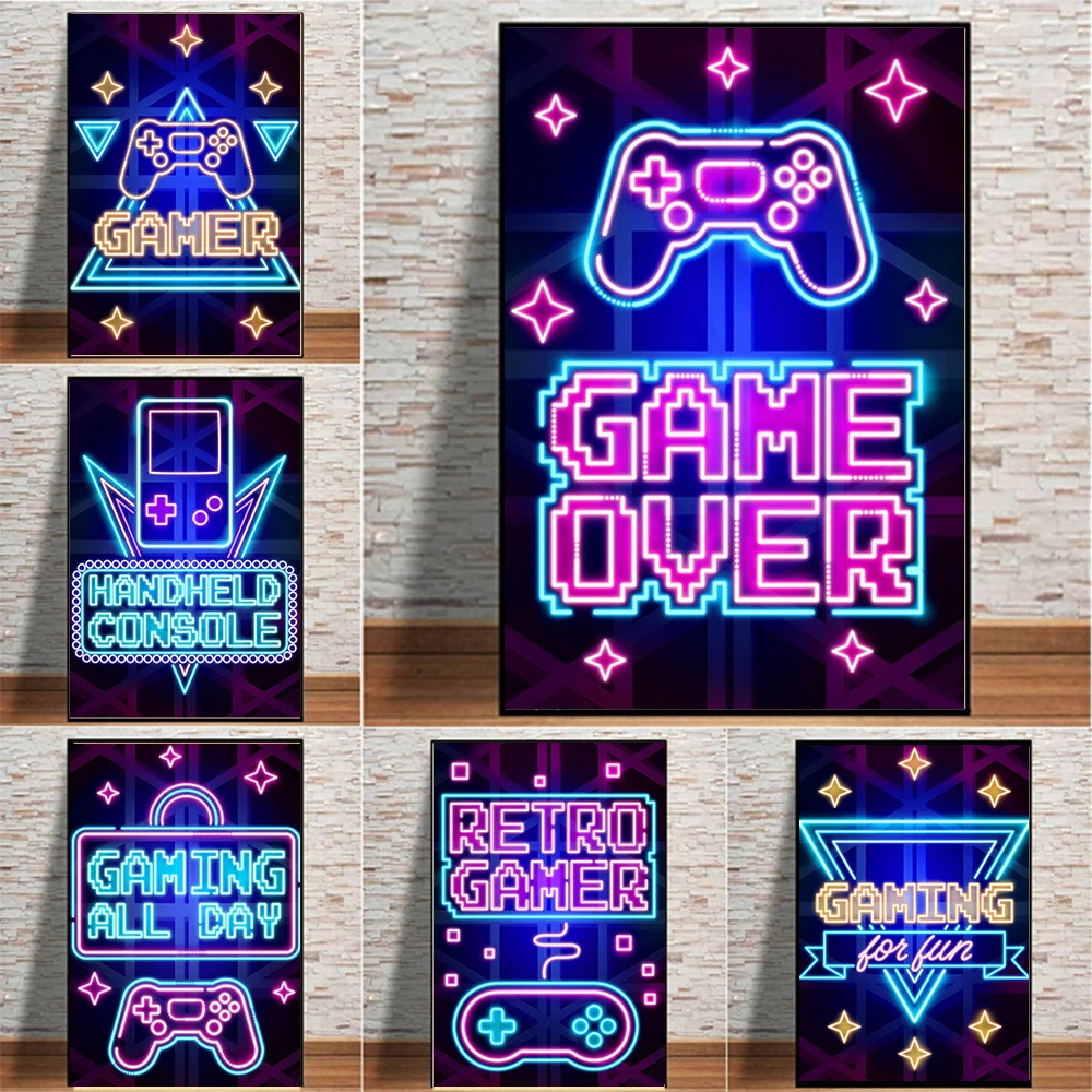 

Gamers Neon Colorful Poster Wall Art Prints Game Handle Canvas Painting Living Room Game Room Bar Cafe Mural Home Decor Cuadros