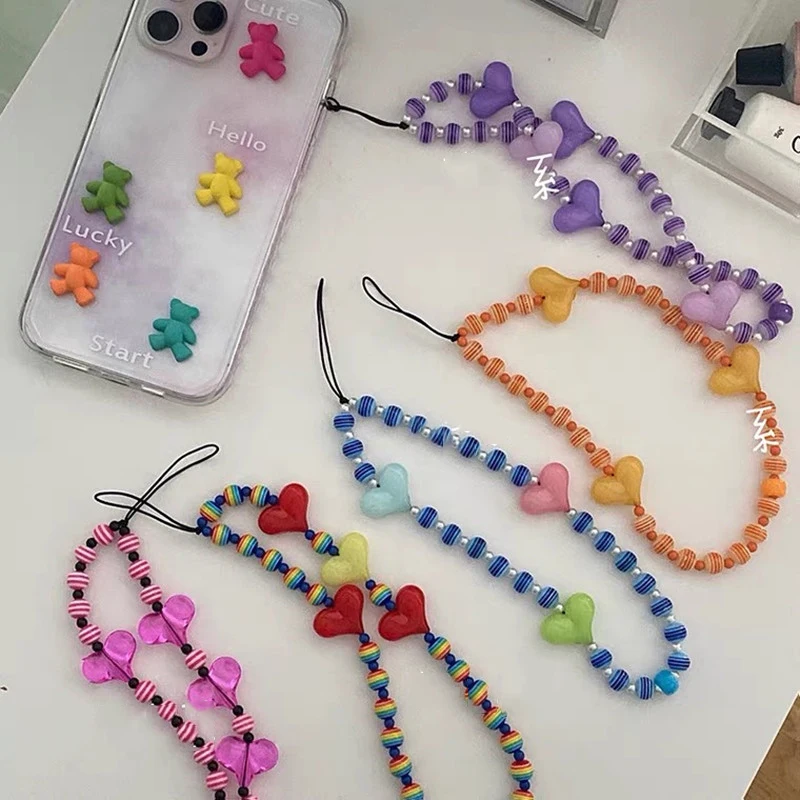 Яркие Акриловые Бусины ремешок для мобильного телефона на цепочке с защитой от