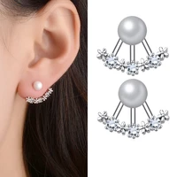 fashion cute back stud earrings pearls crystal zircon flower charm piercing earring for women trendy wedding jewelry best gifts