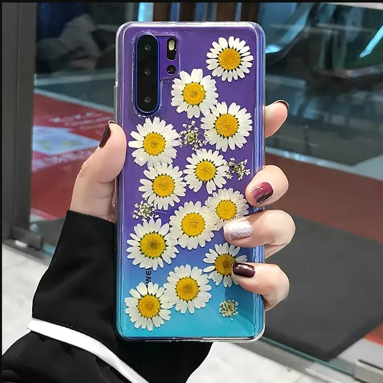 Чехол с сушеными настоящими цветами для Huawei P30 P20 Pro P10 Lite P прозрачные чехлы ручной