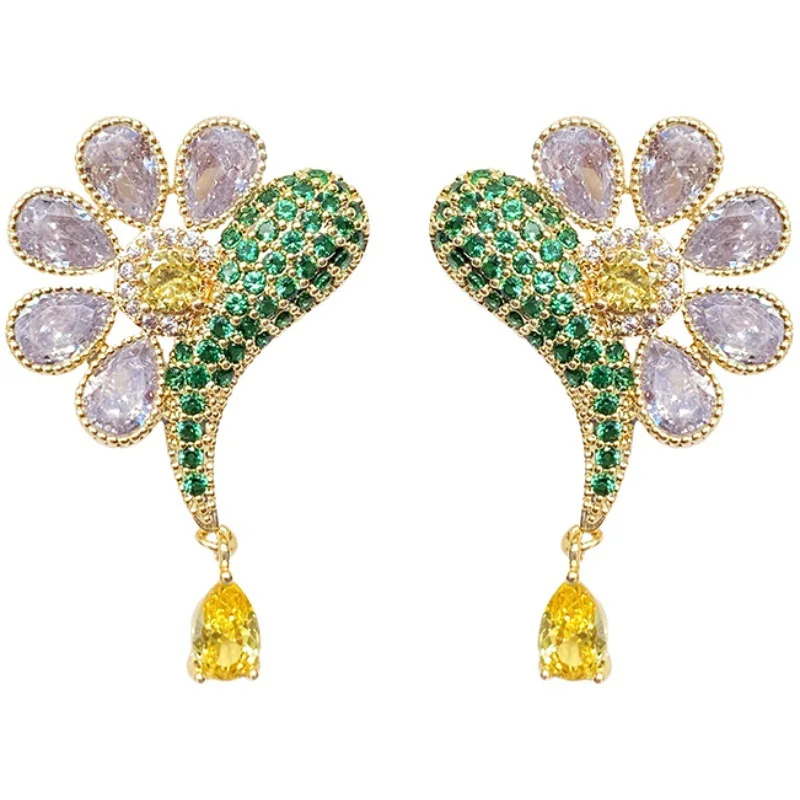 

CINKILE New Elegant Crystal Flower Petal Drop Earrings For Women Students Fashion Party Rhinestone Fish Shape Earings Jewelry