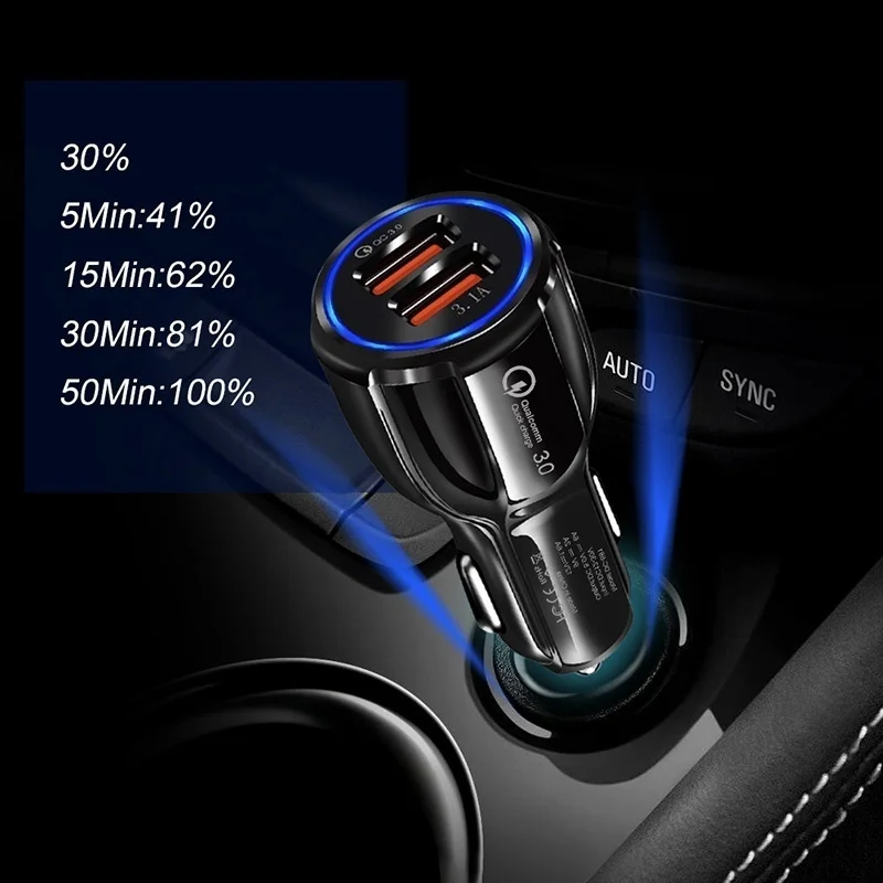 Автомобильное зарядное устройство QC 3,0 Cargador Coche для iPhone 11 X XR XS MAX с двумя портами usb быстрая зарядка Oplader для samsung адаптер chargeur de Voiture