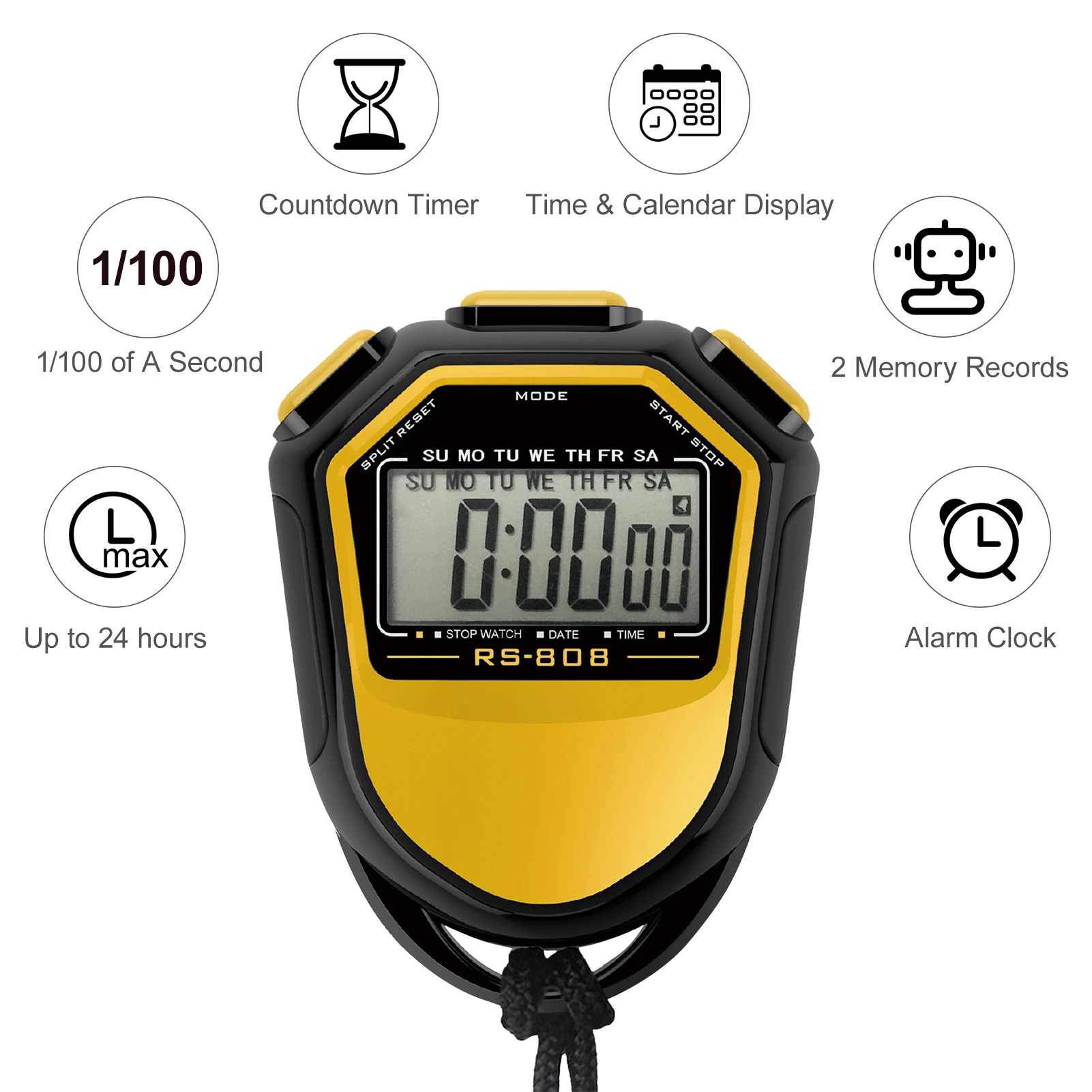 

Digital Stopwatch Handheld LCD Timer Waterproof Multifuction Sports Counter with Strap for Swimming Running Football Training