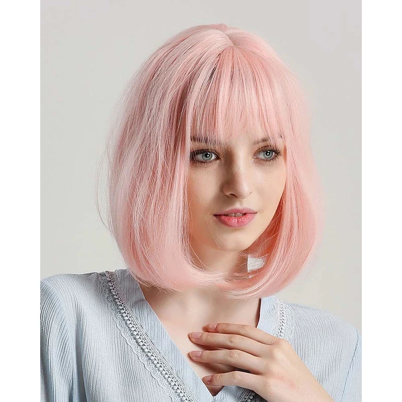 HAIRJOY Женские синтетические волосы розовый серый короткий прямой парик из