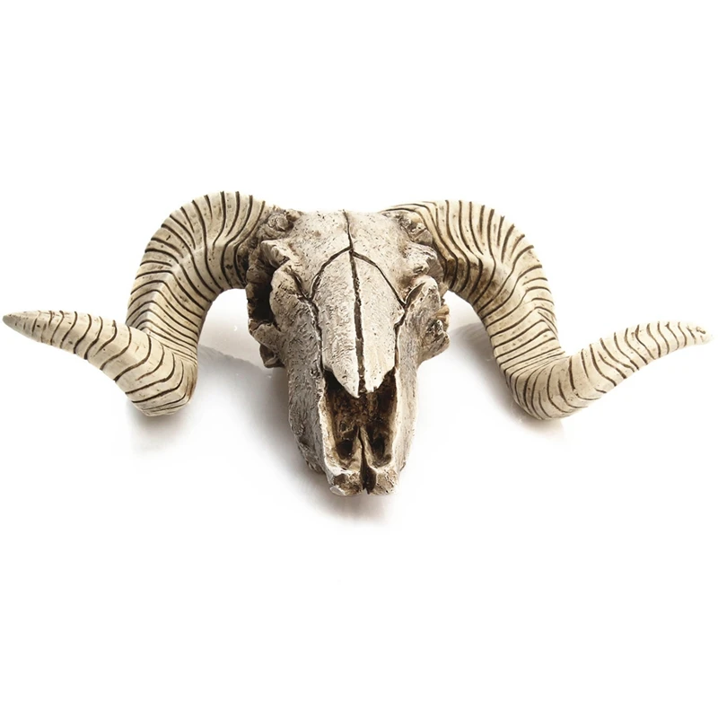 Creative Resin Sheep Head Skull Head Wall Hanging 3D Animal Longhorn Sculpture Figurines Crafts Horns Home Decor Ornaments