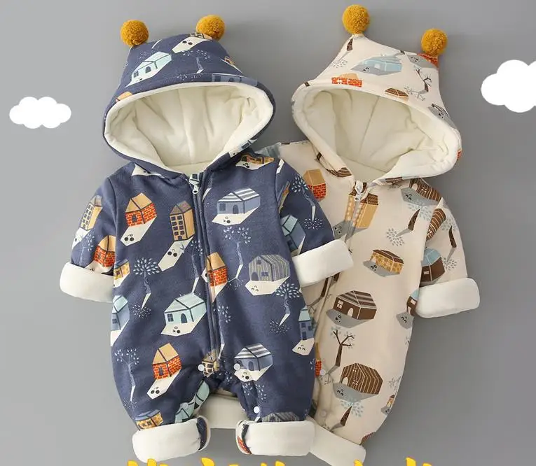 

Baby Winter Clip cotton warm onesie baby hoodie plus cashmere thick climbing clothes for newborns out clothes