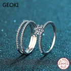 Geoki прошел алмаз Тесты идеальный крой 0,5 CT Муассанит Обручение кольцо 925 пробы серебро Кольца с алмазами Роскошные ювелирные изделия