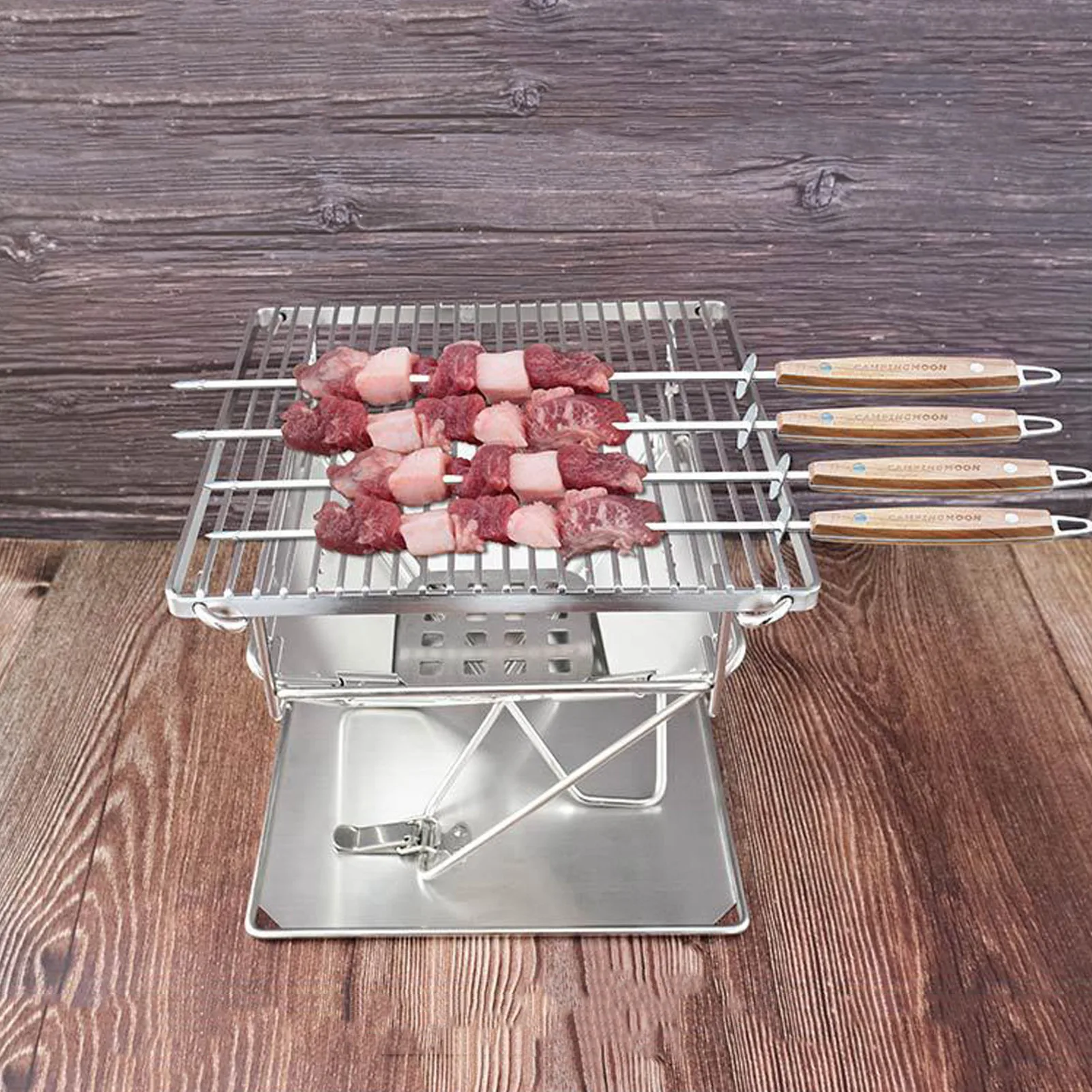 

8 pcs/set large flat plate of stainless steel flattened meat string signed for Outdoor Picnic BBQ Barbecue Skewer Roast Stick