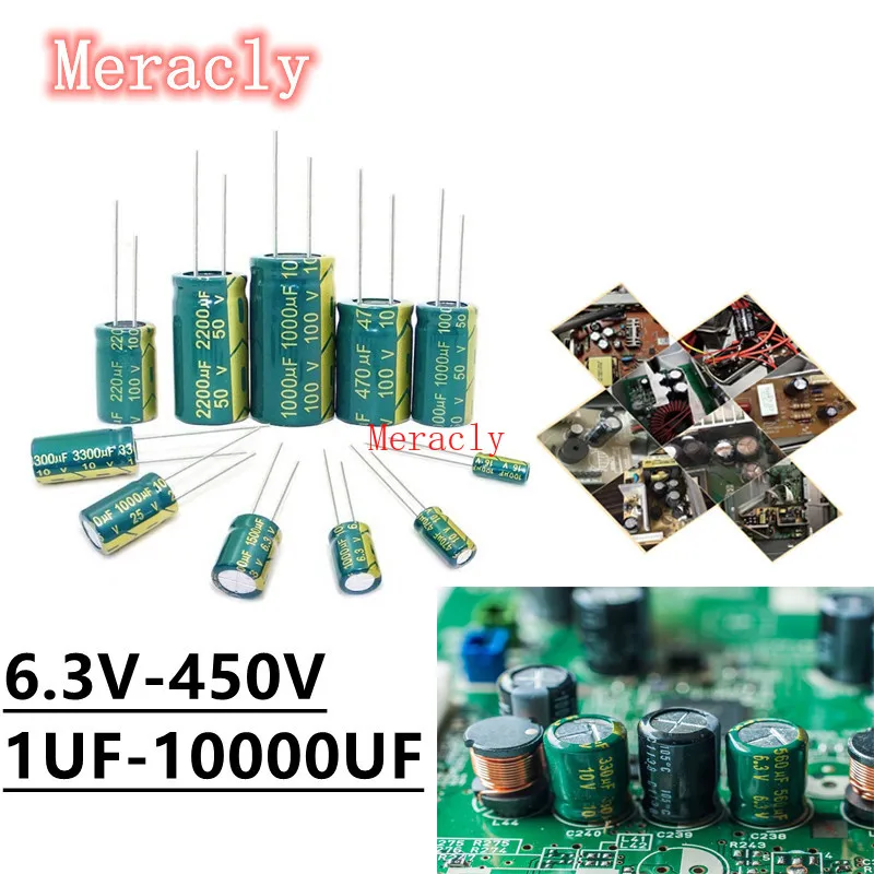 

6.3V 10V 16V 25V 35V 50V 400V 450V Electrolytic capacitor 22UF 47UF 100UF 220UF 330UF 470UF 680UF 1000UF 1500UF 2200UF 3300UF