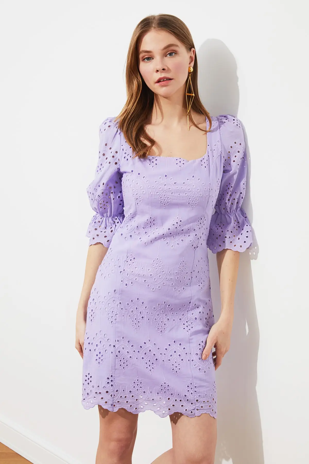

Trendyol Balloon Sleeve Embroideries Dress TWOSS21EL0929