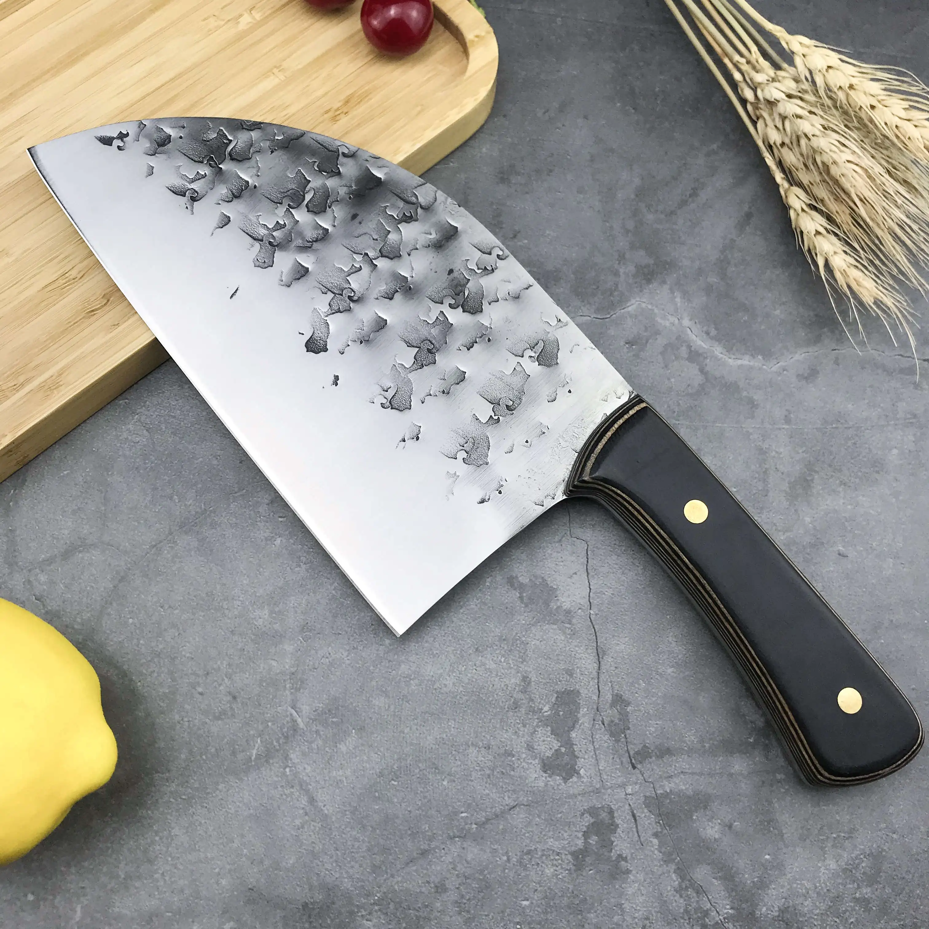 

Professional High Quality 8CR13MOV Steel Stainless Forged Kitchen Chef Tool Accessories Meat Steak Bade's Turkey wood handle