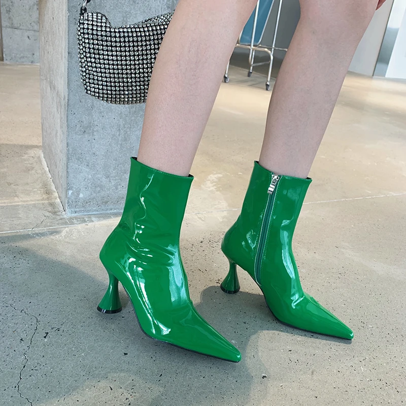 Ботильоны женские из лакированной кожи ботинки челси на тонком высоком каблуке