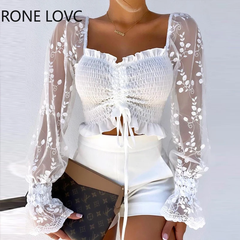 Женская блузка с длинным рукавом оборками на подоле | одежда