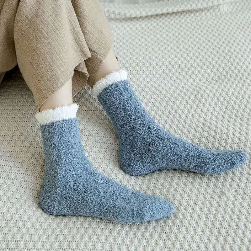Women Socks Thicken Coral Velvet Cute Breathable Candy Colors Sweet Soft Home Floor Middle Tube Hosiery Female Fall Winter Warm | Женская