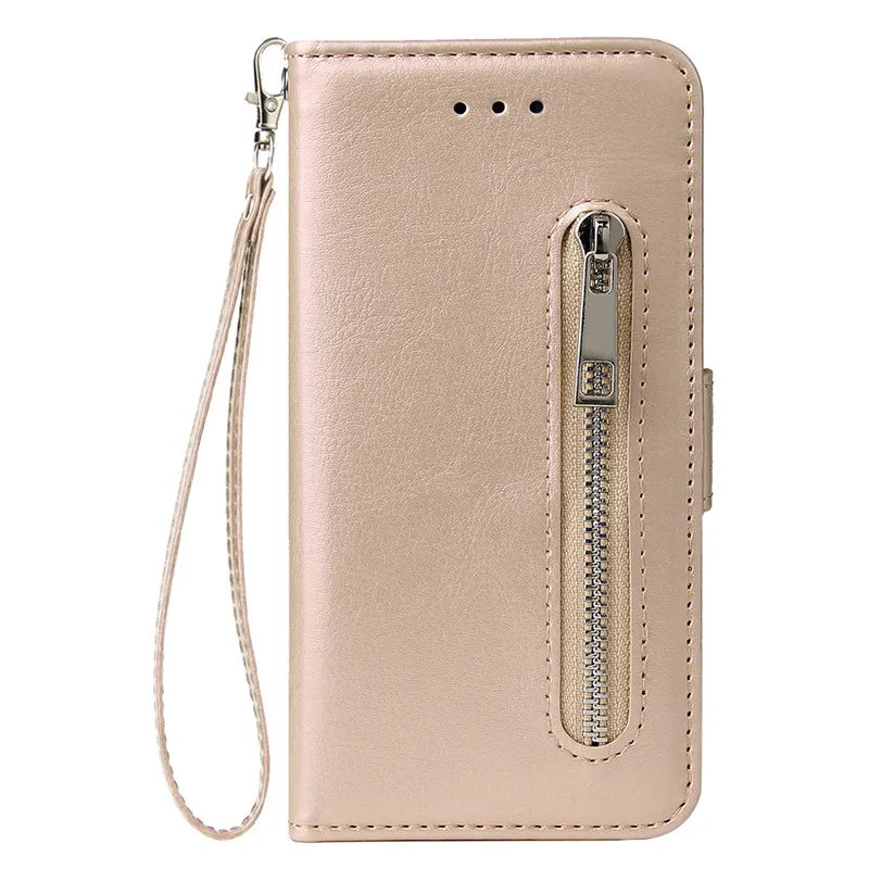 Gold Flip Wallet Case For Samsung Galaxy A3 A5 A6S A8S A9 A10 A20 A30 A40 A50 A70 Leather Zipper Card Holder Stand Phone Cover - Цвет: Gold