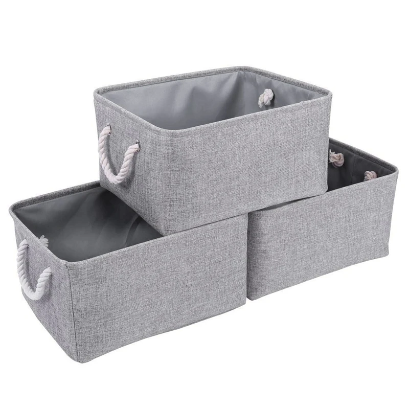 

3 Pcs Grey Storage Basket Rectangular Storage Bins Baskets Linen Storage Organizing Basket for Empty Gifts Basket Storage for Nu