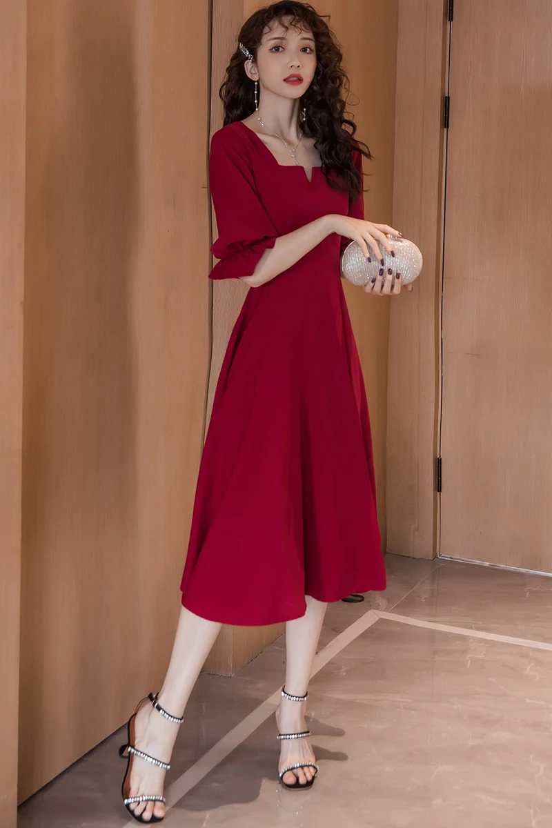 

COIGARSAM Vintage Women dress New Summer V-Neck Dresses Black Red 8150