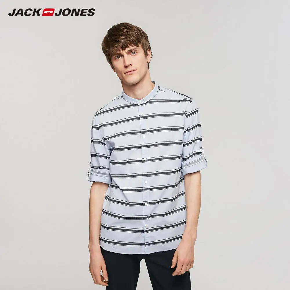 

JackJones Men's Casual 100% Cotton Striped 3/4 Sleeves Shirt Basic Menswear| 219131514