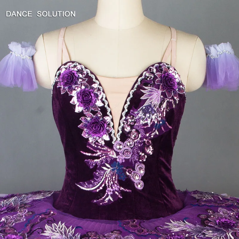 Лиловый бархатный лиф жесткая Тюлевая юбка профессиональная пачка для блинчиков