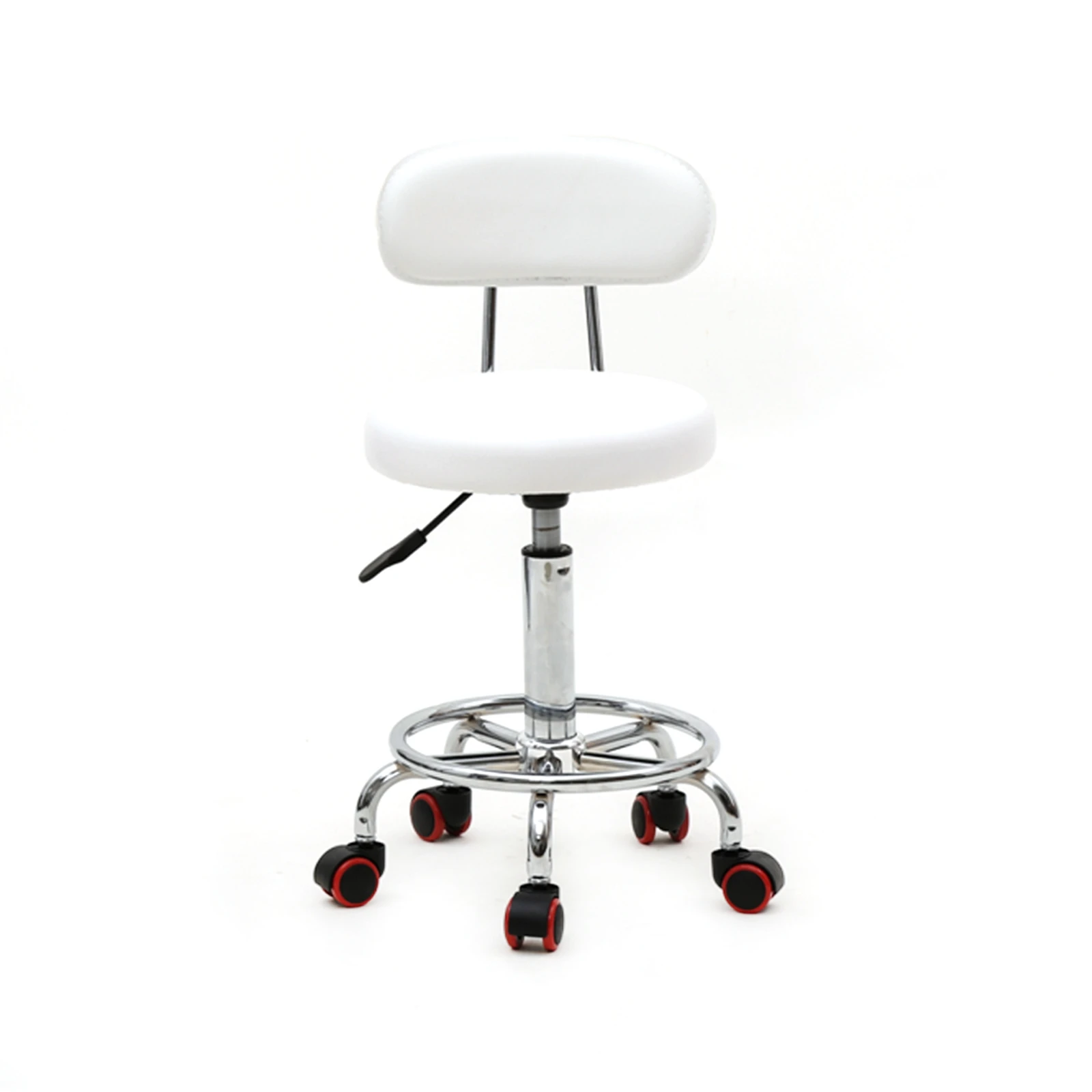 

Round Shape Adjustable Salon Stool with Back and Line White