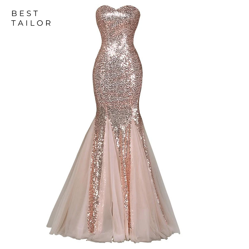 

Sequin Prom Dresses 2021 Mermaid Lace Up Sequence Cloth Rose Gold Formal Evening Gown vestido de fiesta largos noche robe soiree