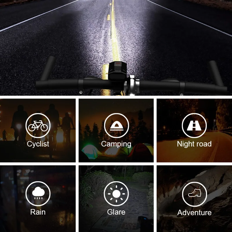 

2* L2 Bike Light Bicycle Front Lamp 5-mode Rechargeable Waterproof Long Life With Display Power Bank Bicycle Headlight