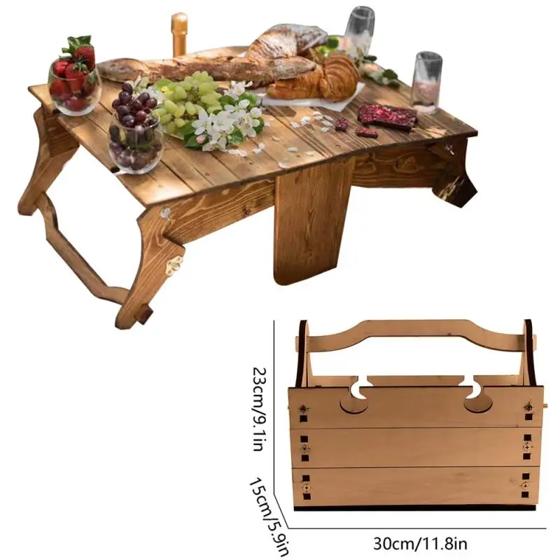 

Деревянный складной стол для пикника, переносная уличная корзина для пляжа и пикника, винный столик вечерние многофункциональная трансфор...