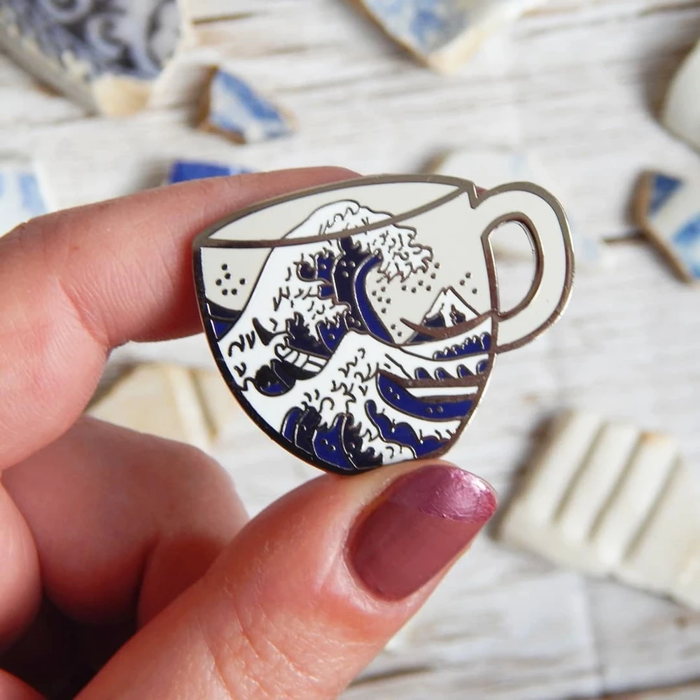 Sale Great Wave Teacup Enamel Pins Japanese Kanagawa Art Badge Brooches Lapel Backpack Decor Unique Gift Accessories 2021 | Украшения и