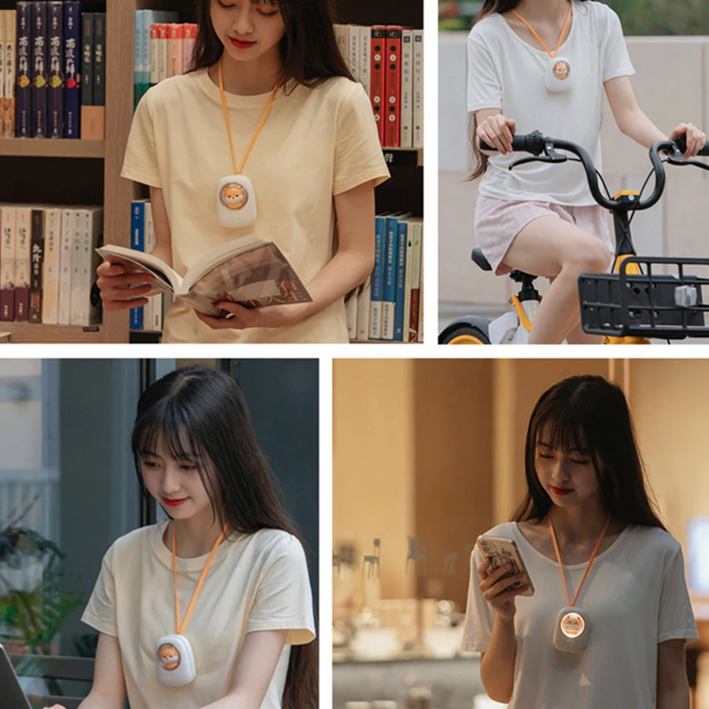 

Portable Cute Small Fan USB Charging Rechargeable Mini Air-Cooled Bass Space Capsule Hanging Neck Fan Night Light No Page