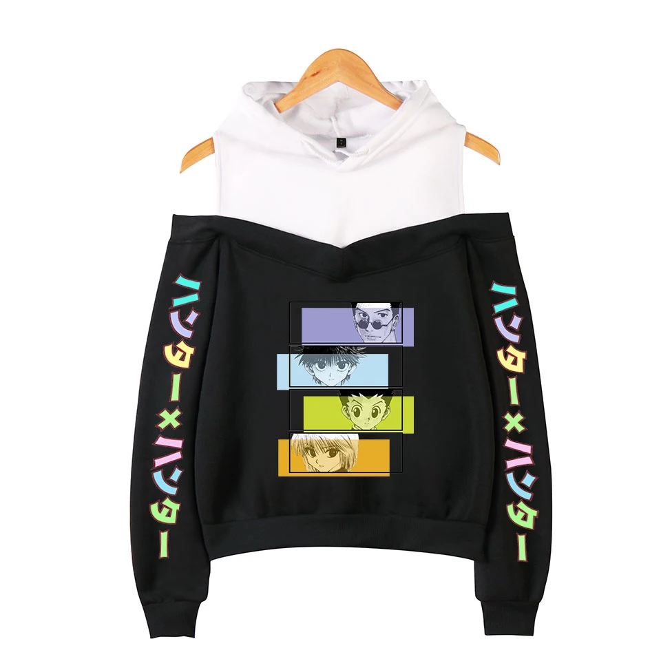 

Fashion Hunter X Hunter Sweatshirt Kpop Women Casual Long-sleeved Off-shoulder Harajuku Hoodies Streetwear Girl Cotton Pullovers