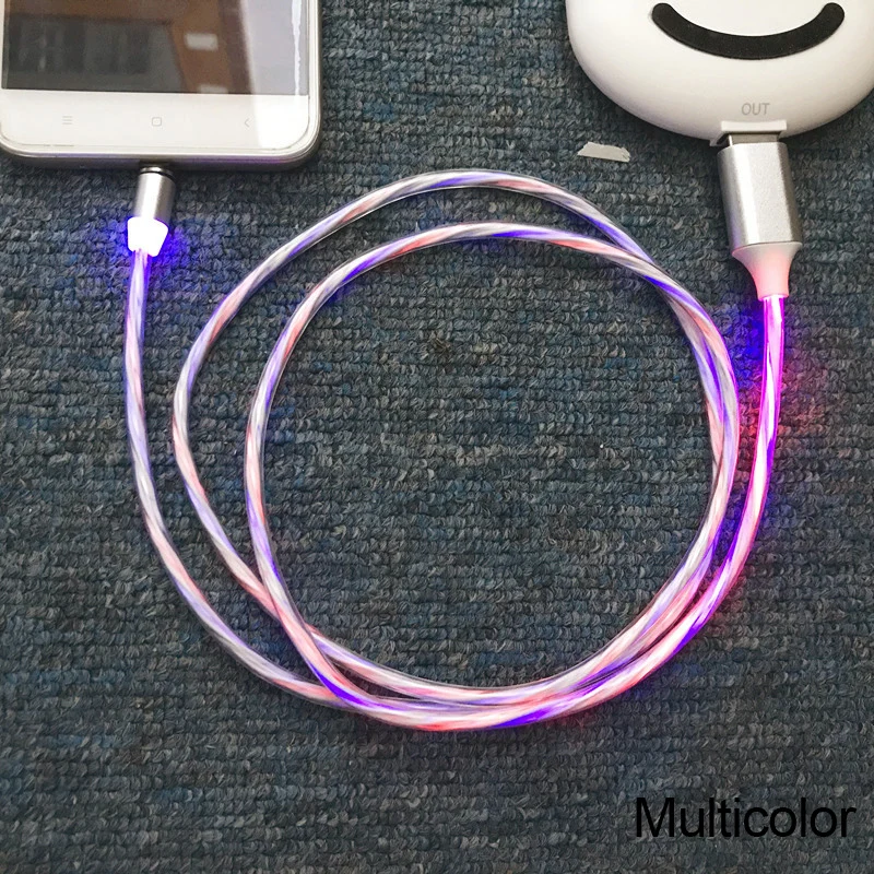 2 м светодиодный светящийся поток данных USB зарядное устройство type C/Micro USB/8 контактный кабель для зарядки для iPhone X samsung Galaxy Note зарядный провод шнур - Цвет: Colorful