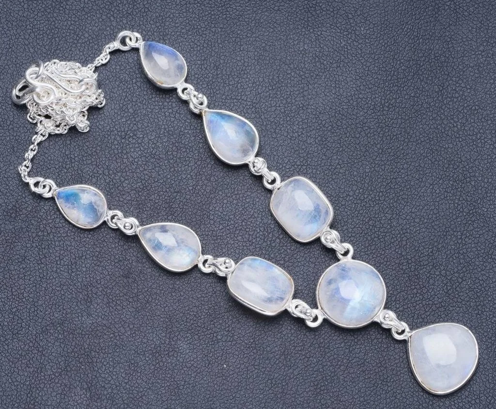 

Natural Rainbow Moonstone Handmade Unique 925 Sterling Silver Necklace 17.5+1" Y5489