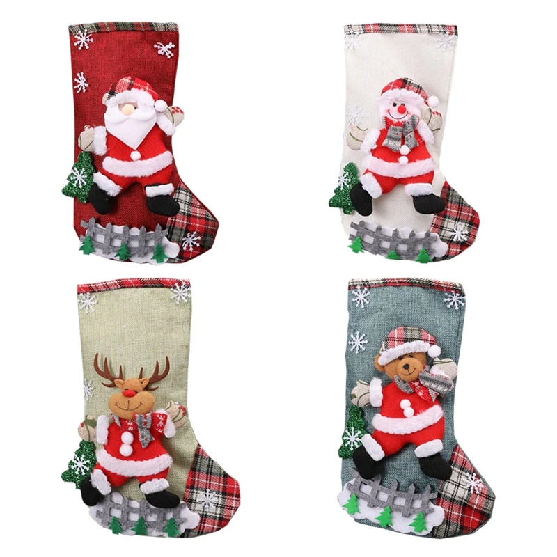 

Christmas Stockings, Stocking with Santa, Snowman, Reindeer, Bear, Xmas Decor for Farmhouse Christmas Party Ornament