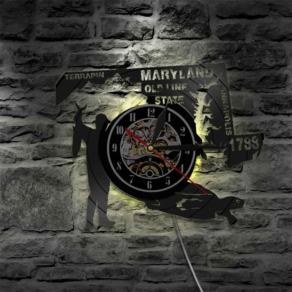Old Line State Maryland Hunter Terrapin Wall Art Home Clock USA Annapolis Vinyl Record Vintage Watch | Дом и сад