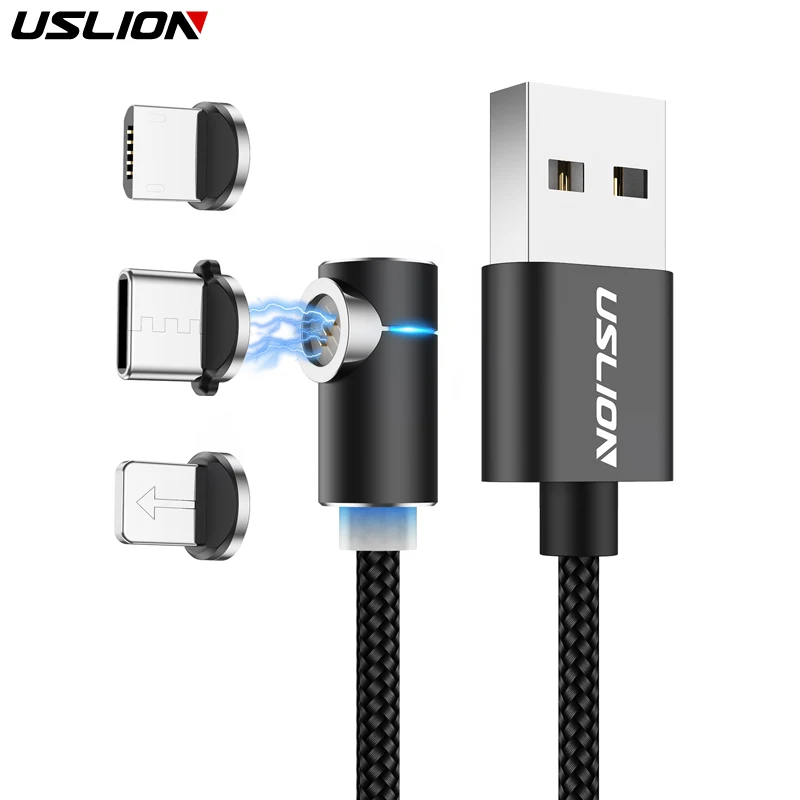 Магнитный кабель USLION 3A Micro USB Type C адаптер для быстрой зарядки магнитное зарядное