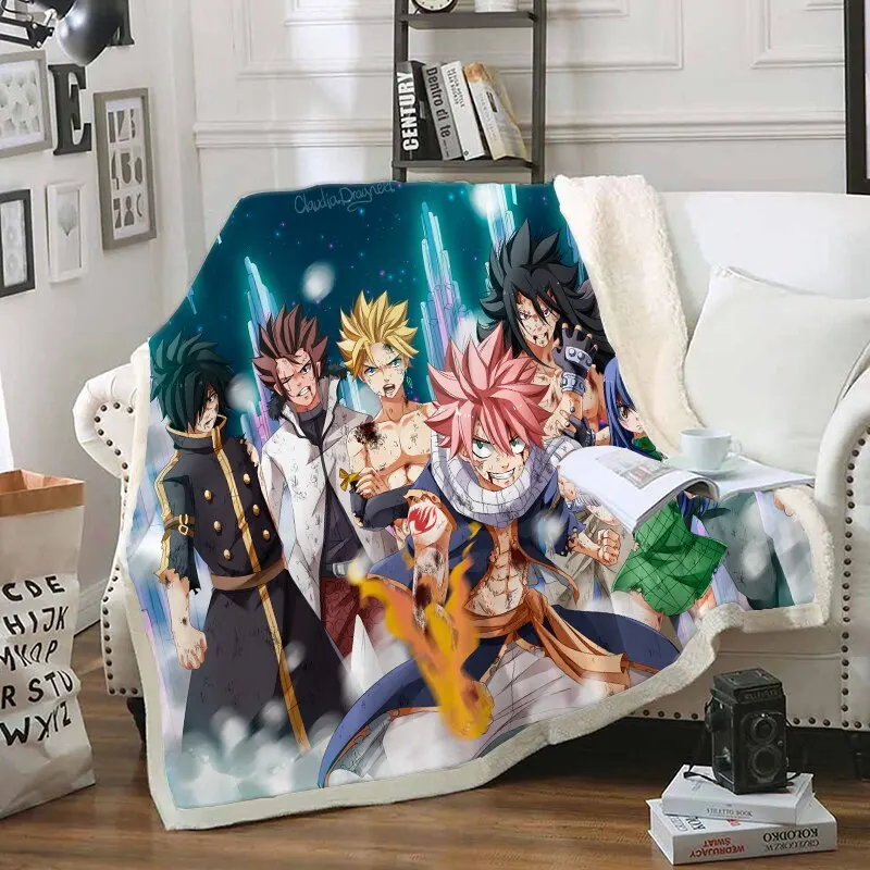 

Fairy Tail Funny Character Blanket 3D Print Sherpa Blanket on Bed Home Textiles Dreamlike Style 21
