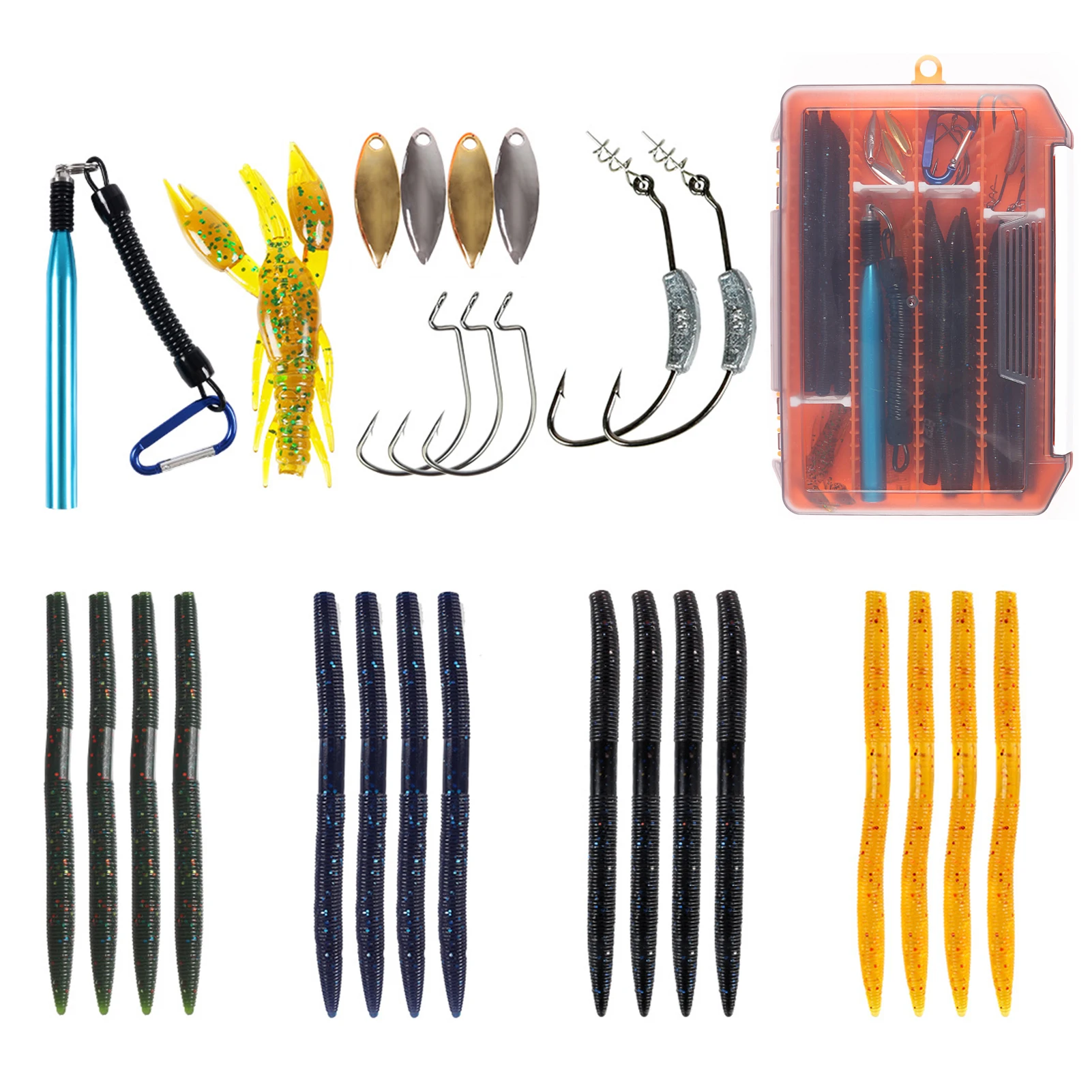 

Набор рыболовных приманок 27 шт., мягкие черви, крючки, Рыболовный инструмент, ложка, приманки с коробкой для снастей