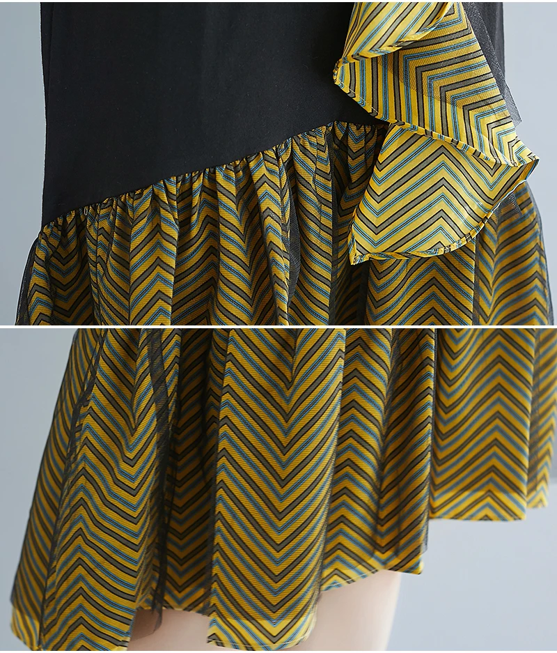 

Literary Ladies Dresses Contrast Dress For Women Ruffle Maxi Dress Loose Patchwork Robe Femme Ruffles Splicing Summer Sundress