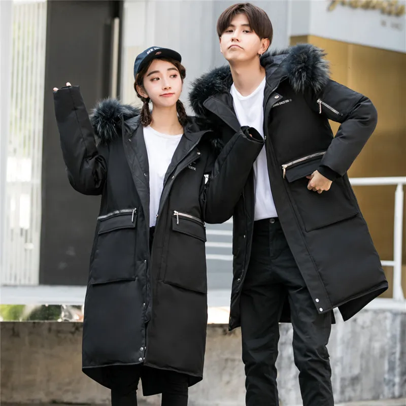 Мужской и женский пуховик на 90% белом утином пуху длинное зимнее толстое теплое